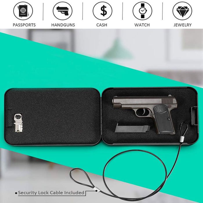 GunAlly Portable Combination Lock Box Travel Gun Safe, Pistol Lock Box