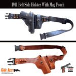 GunAlly Leather Side Belt Holster for Colt 1911.45 Caliber MSD, Ithaca Pistol Holster