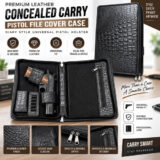 Premium Leather Concealed Carry Pistol File Cover Case Diary Style Universal Holster