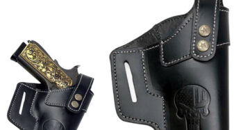 GunAlly 1911 Punisher Logo Leather Gun Holster | Fits Most 1911 Style Pistols .45