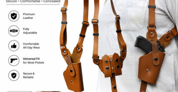 Universal Leather Shoulder Holster Compatible with 1911 Pistol, Nanda, Victor, Beretta 92FS, Glock and More,Vertical Concealed Holster with Double Mag Holster