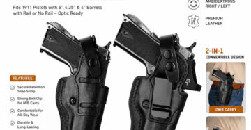 Premium Leather Holster for 1911 5", 4.25" & 4" Barrel IWB and OWB Convertible, Optic-Ready Ambidextrous
