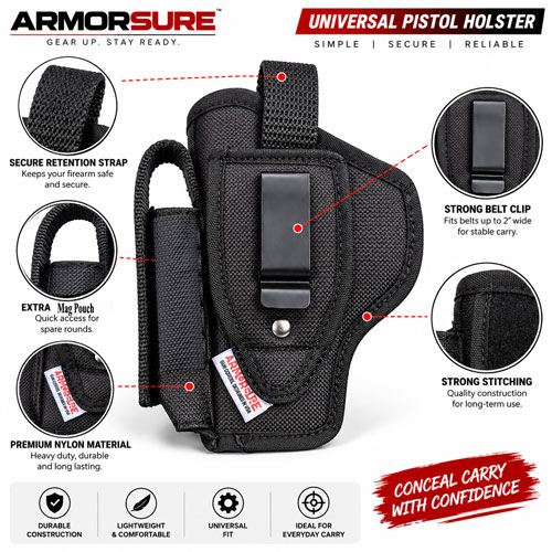 Armorsure Universal Big Size Pistol Holster Taurus, Tusker, 1911, Glock, Nanda Cheetah, MSD Eagle, SIG Sauer, Victor Size Fit - Image 2
